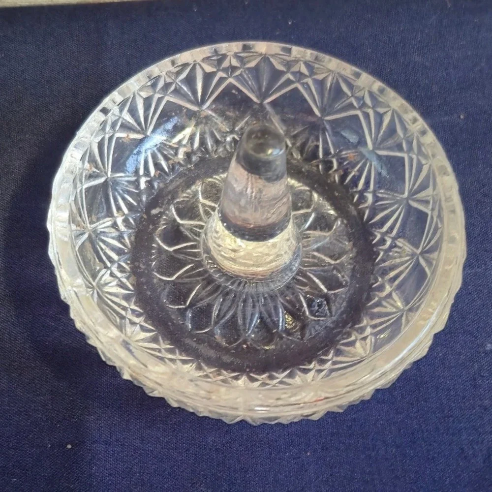 Vintage Fenton Clear Glass Ring Holder Sunburst‎ Scalloped Edge Vanity Dish
